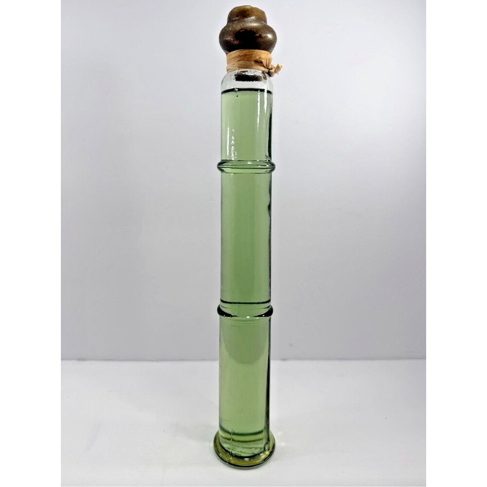 Vintage 13" Lutex Blown Glass Bamboo Bath Oil Bottle - Sealed Y2K Green Tea MCM